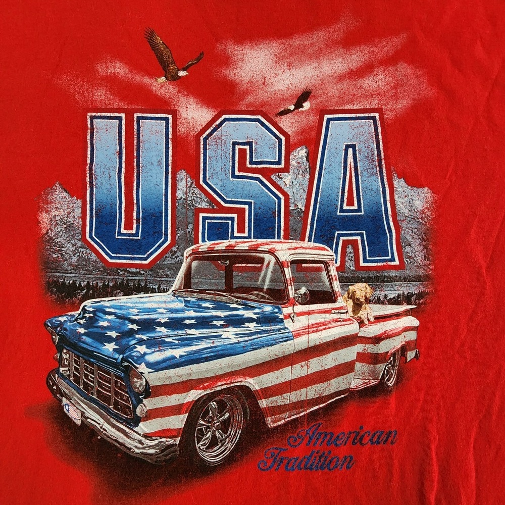 USA American Tradition Classic Truck Short Sleeve Red T-Shirt Men's 2XL
